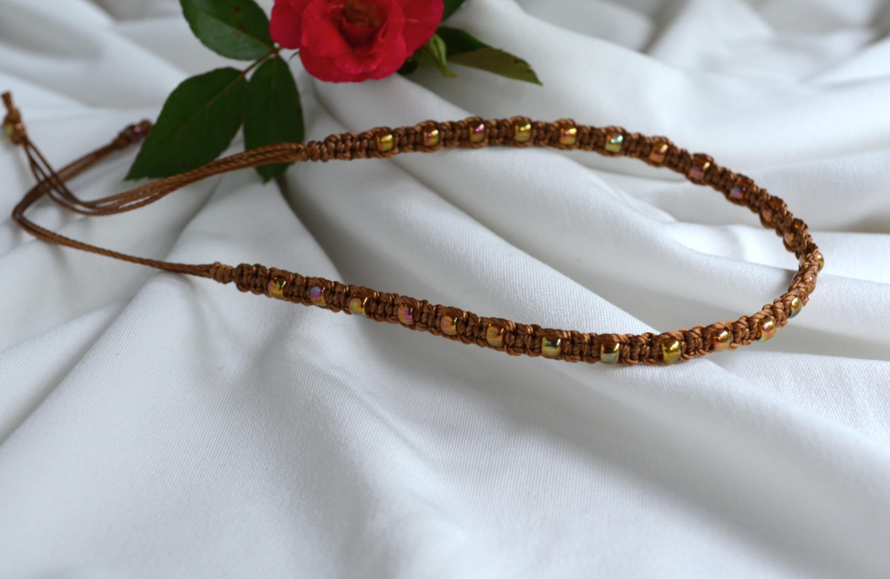 Macrame Boho Anklet: Czech Glass Beads, Adjustable Fit