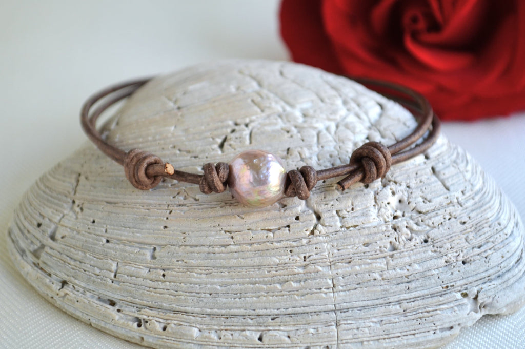 Edison Pearl Anklet: Adjustable Leather Boho Ankle Bracelet