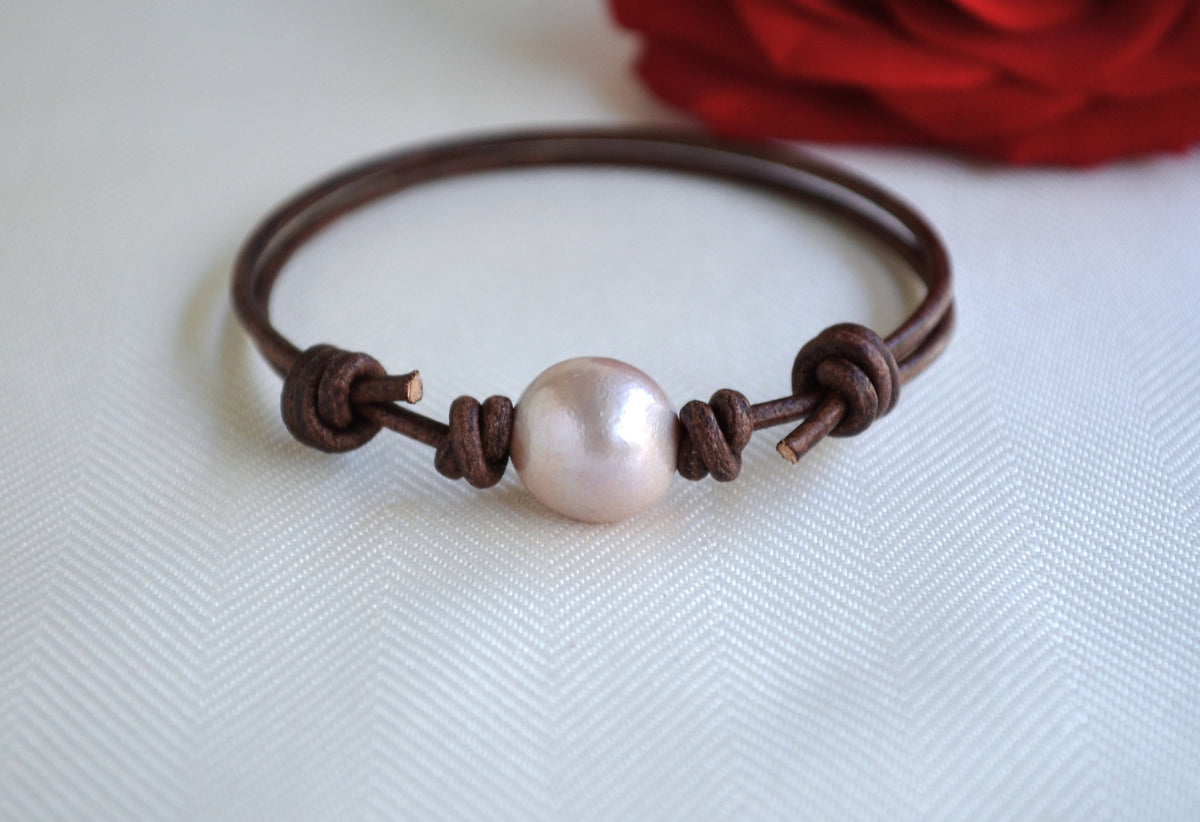 Edison Pearl Bracelet: Adjustable Greek Leather Jewelry