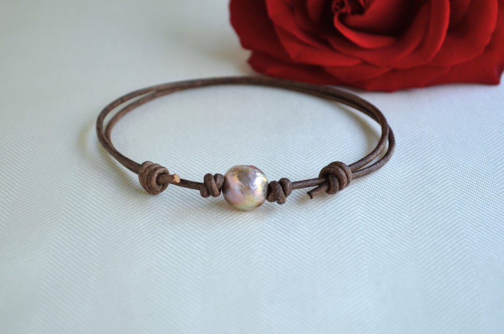 Edison Pearl Anklet: Adjustable Leather Boho Ankle Bracelet