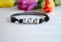 Tahitian Pearl Bracelet: Three Silver Pearls on Black Leather, Adjustable