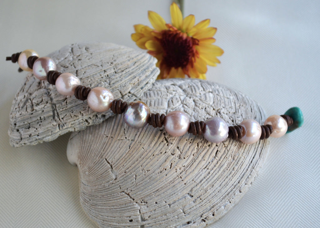Edison Pearl Bracelet: Light Mauve Pink, Greek Leather