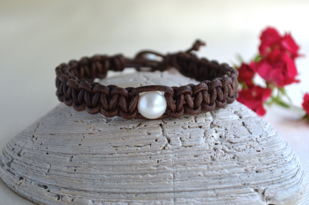 Freshwater Pearl Leather Bracelet - Bohemian Jewelry For Her