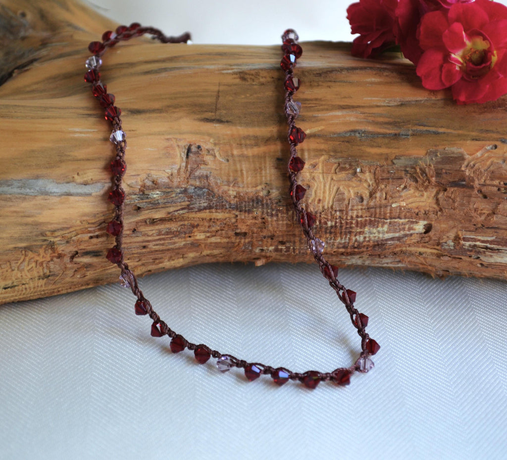 Swarovski Crystal Beaded Choker: Elegant Ruby & Pink Jewelry