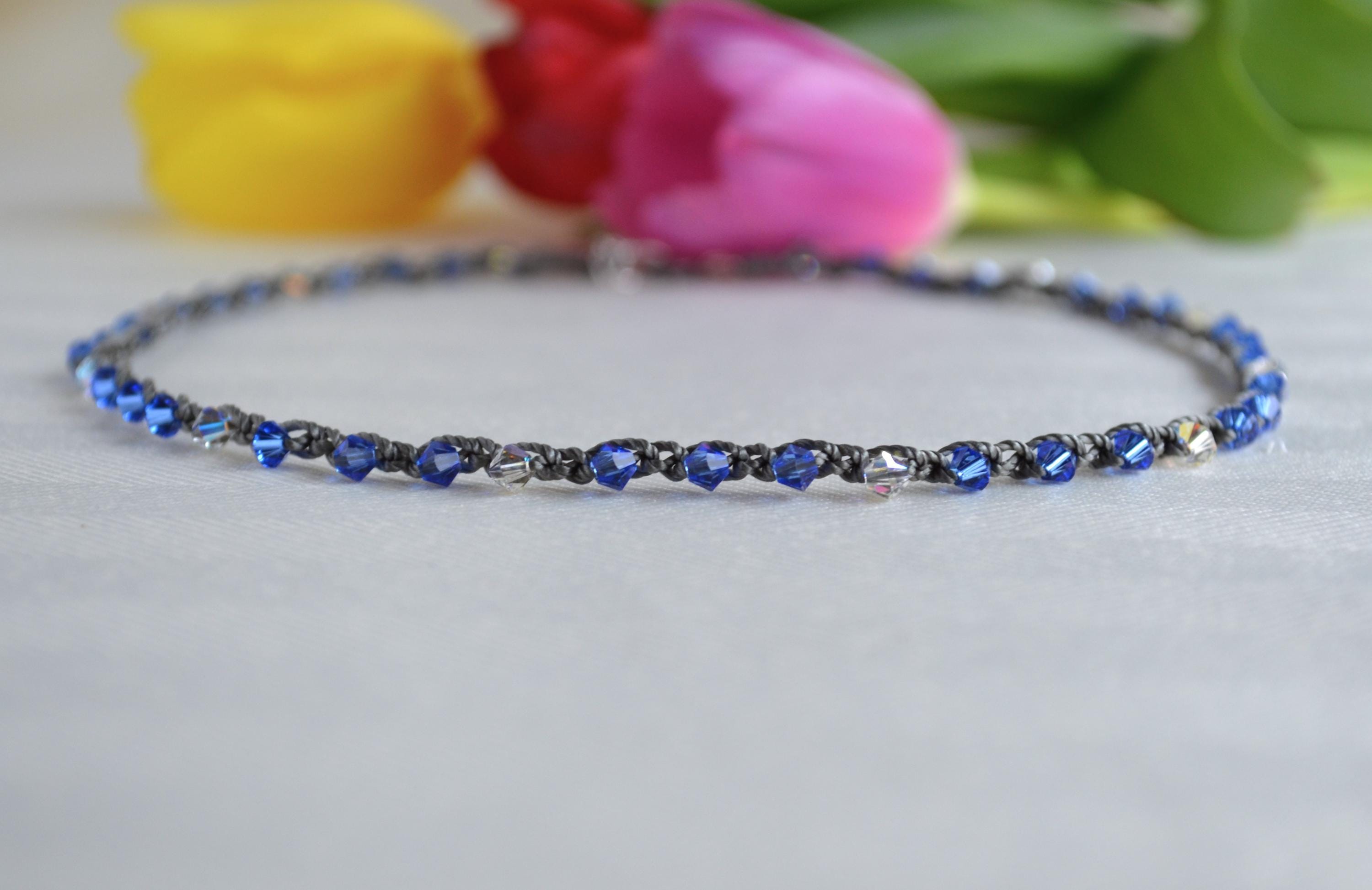 Blue Swarovski Crystal Choker: Elegant Beaded Necklace