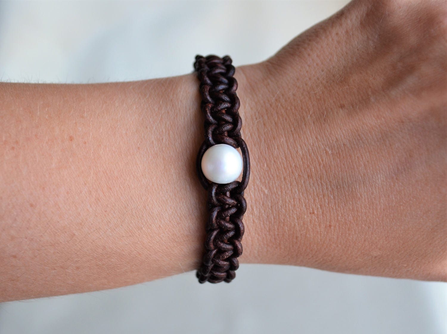 Freshwater Pearl Leather Bracelet - Bohemian Jewelry For Her