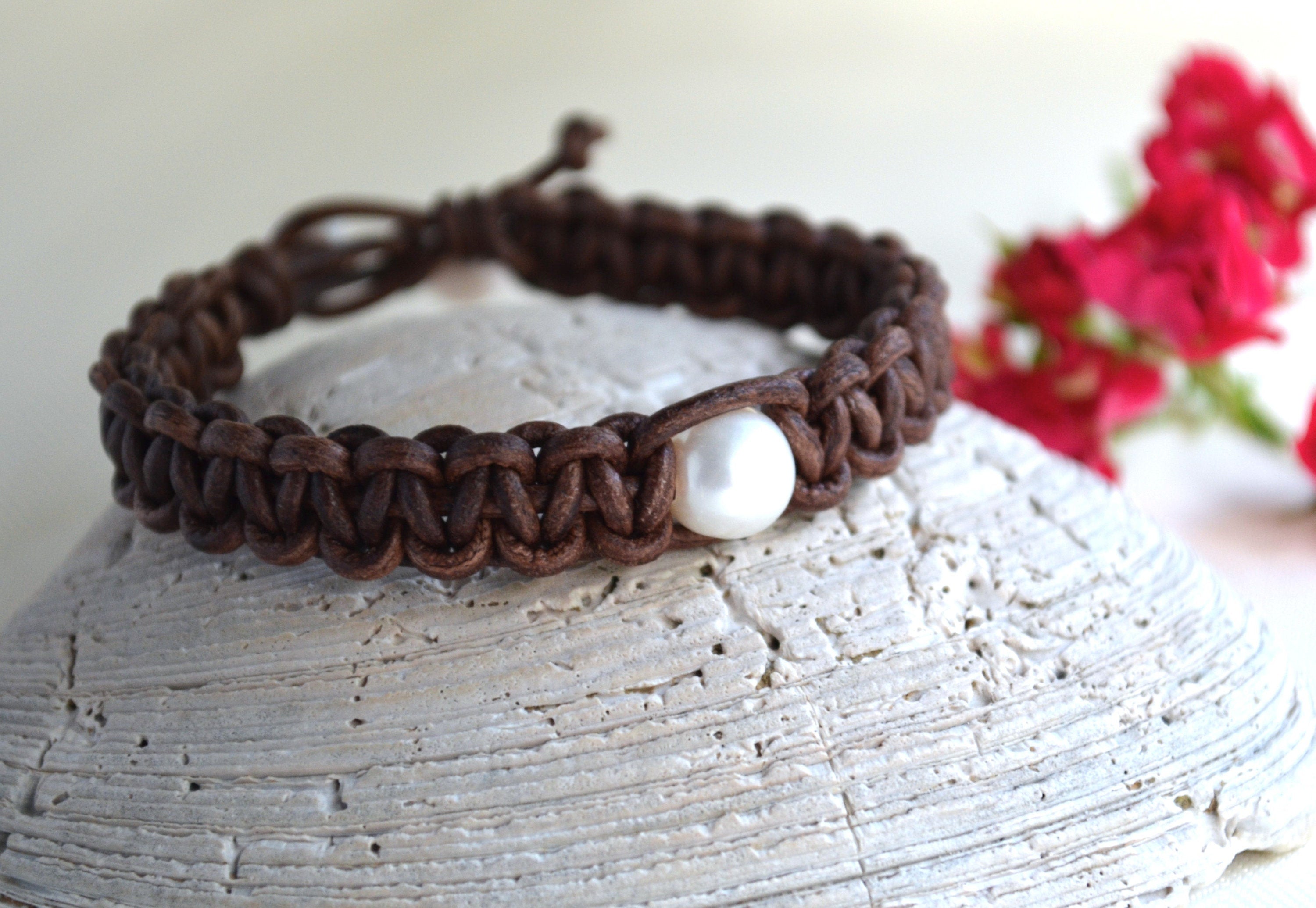 Freshwater Pearl Leather Bracelet - Bohemian Jewelry For Her