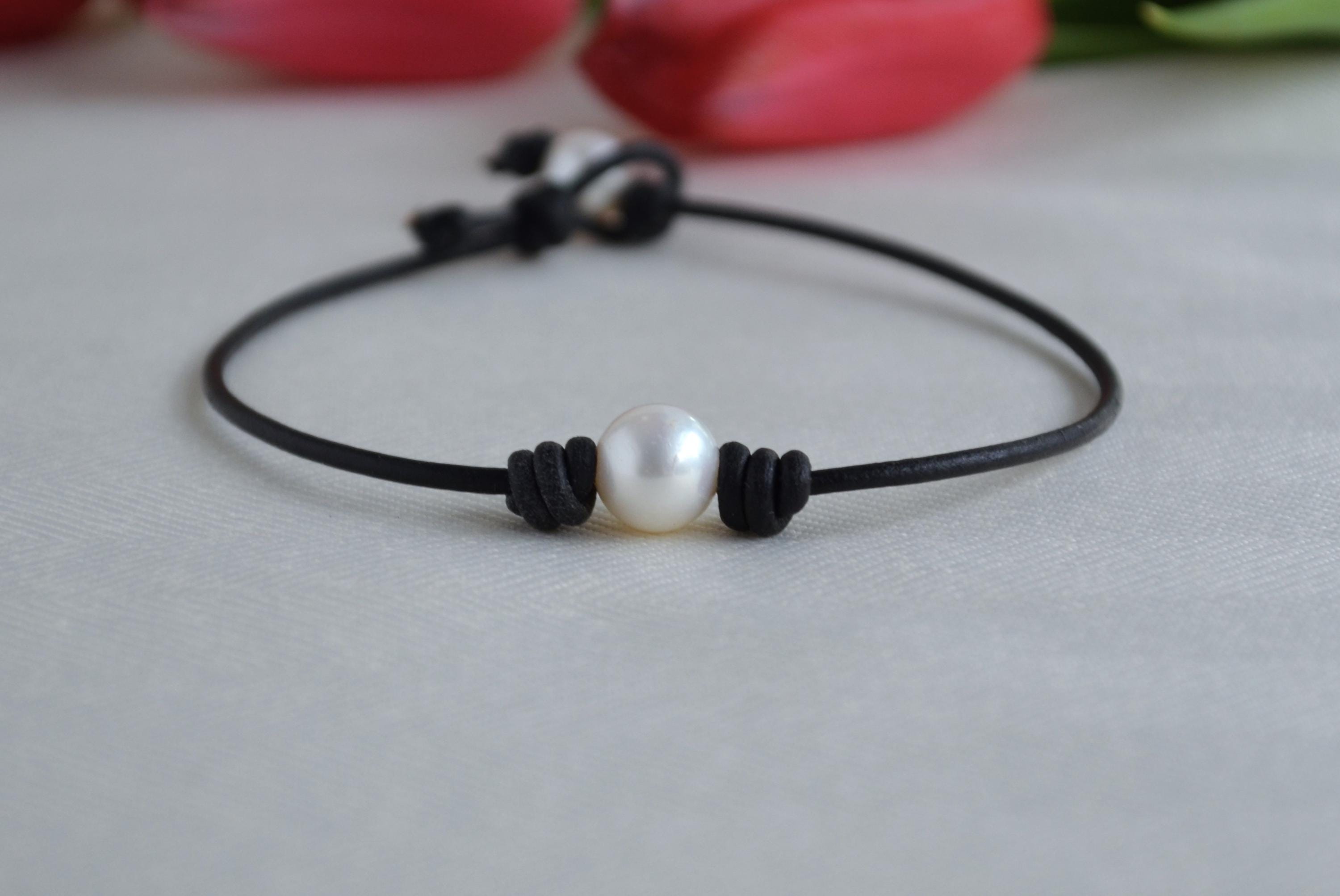 Freshwater Pearl Leather Anklet: Minimalist Boho Ankle Bracelet