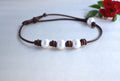 Freshwater Pearl Leather Choker: Three Wishes Necklace