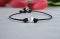 Freshwater Pearl Leather Anklet: Minimalist Boho Ankle Bracelet