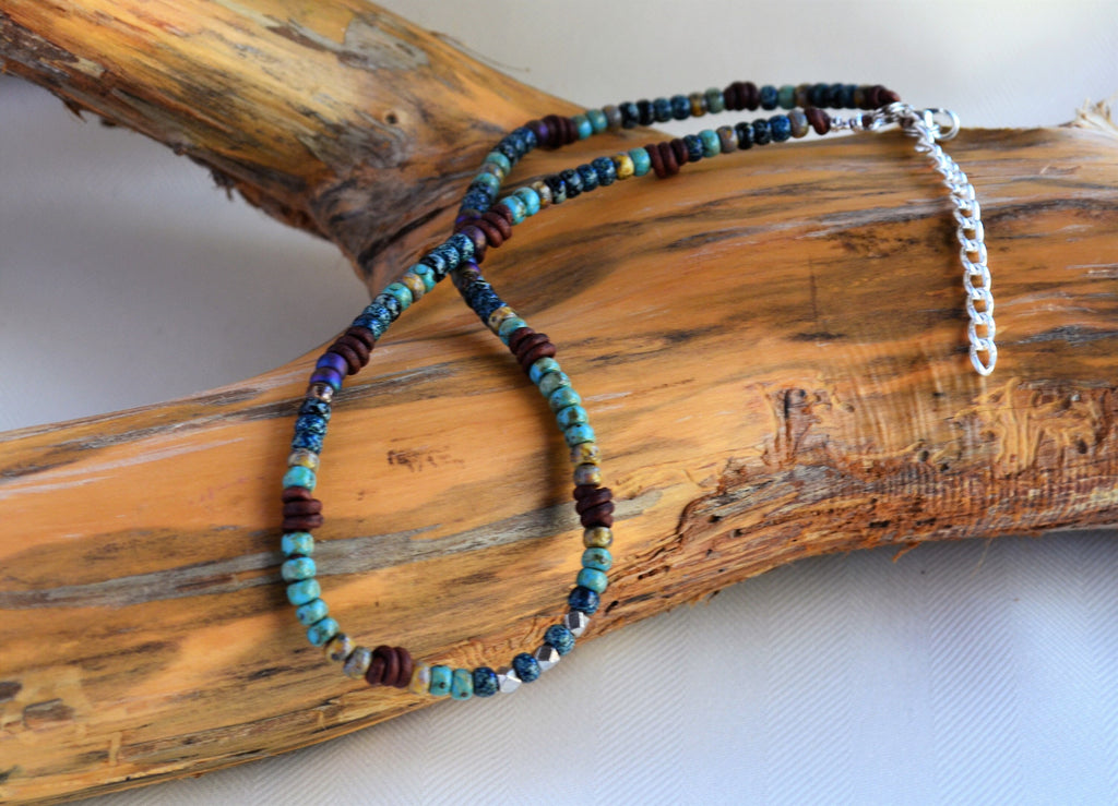 Kids Picasso Czech Bead Knotted Leather Necklace