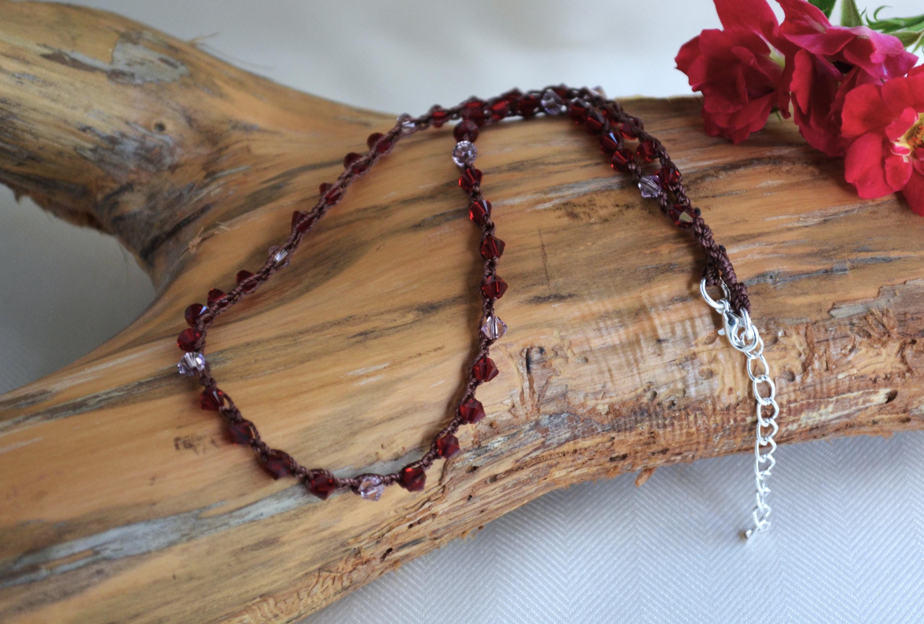 Swarovski Crystal Beaded Choker: Elegant Ruby & Pink Jewelry