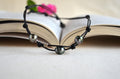 Tahitian Black Pearls on Leather Short Necklace, Sterling Silver Accent