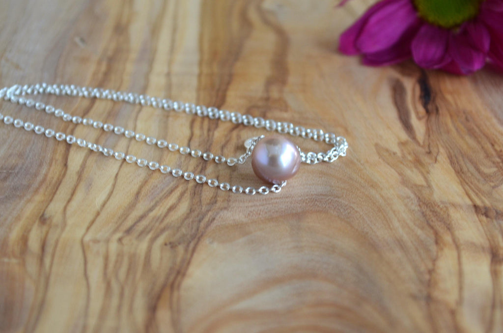 Mauve Pink Edison Pearl Necklace - Handmade Silver Pendant