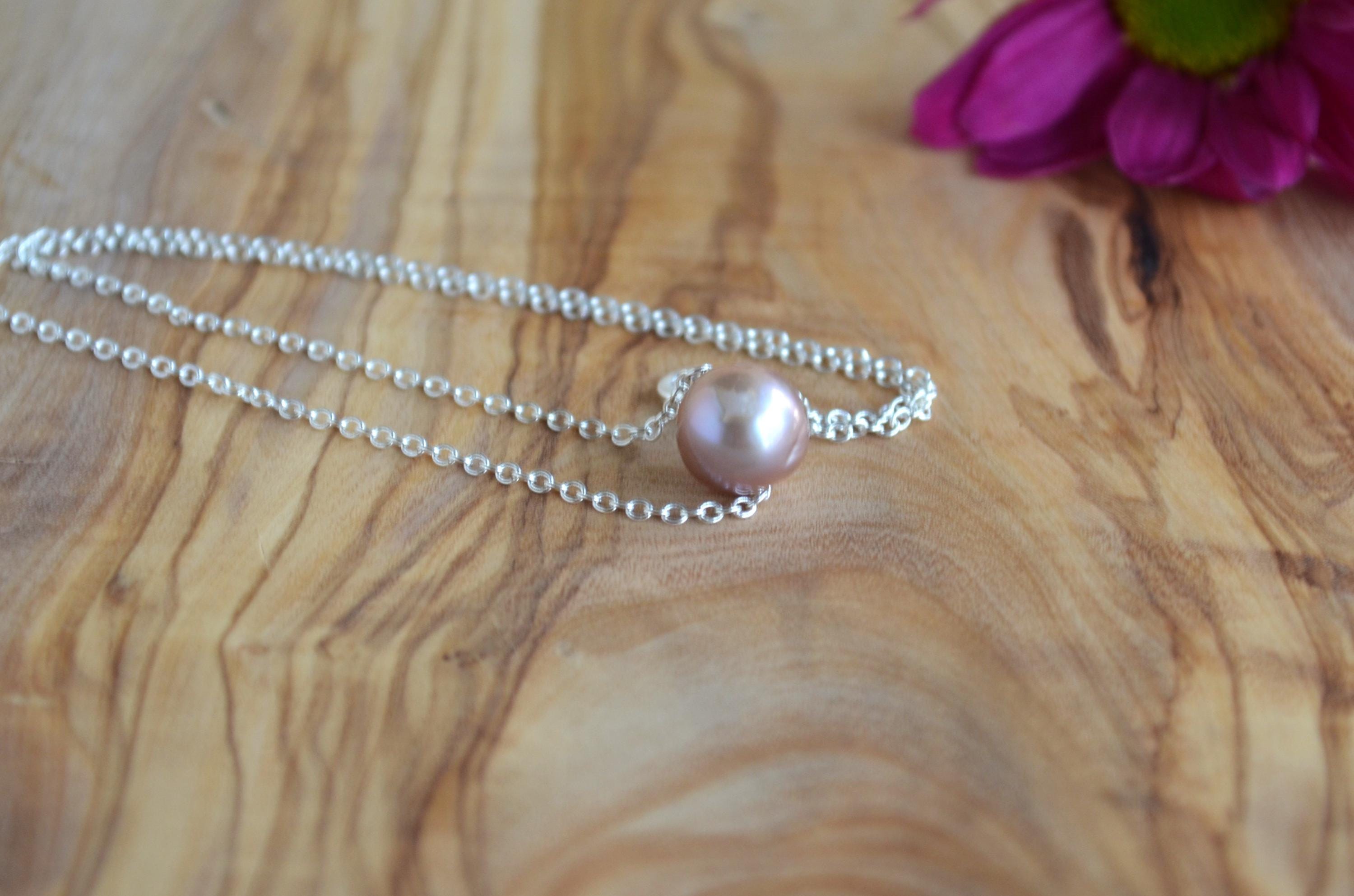 Mauve Pink Edison Pearl Necklace - Handmade Silver Pendant