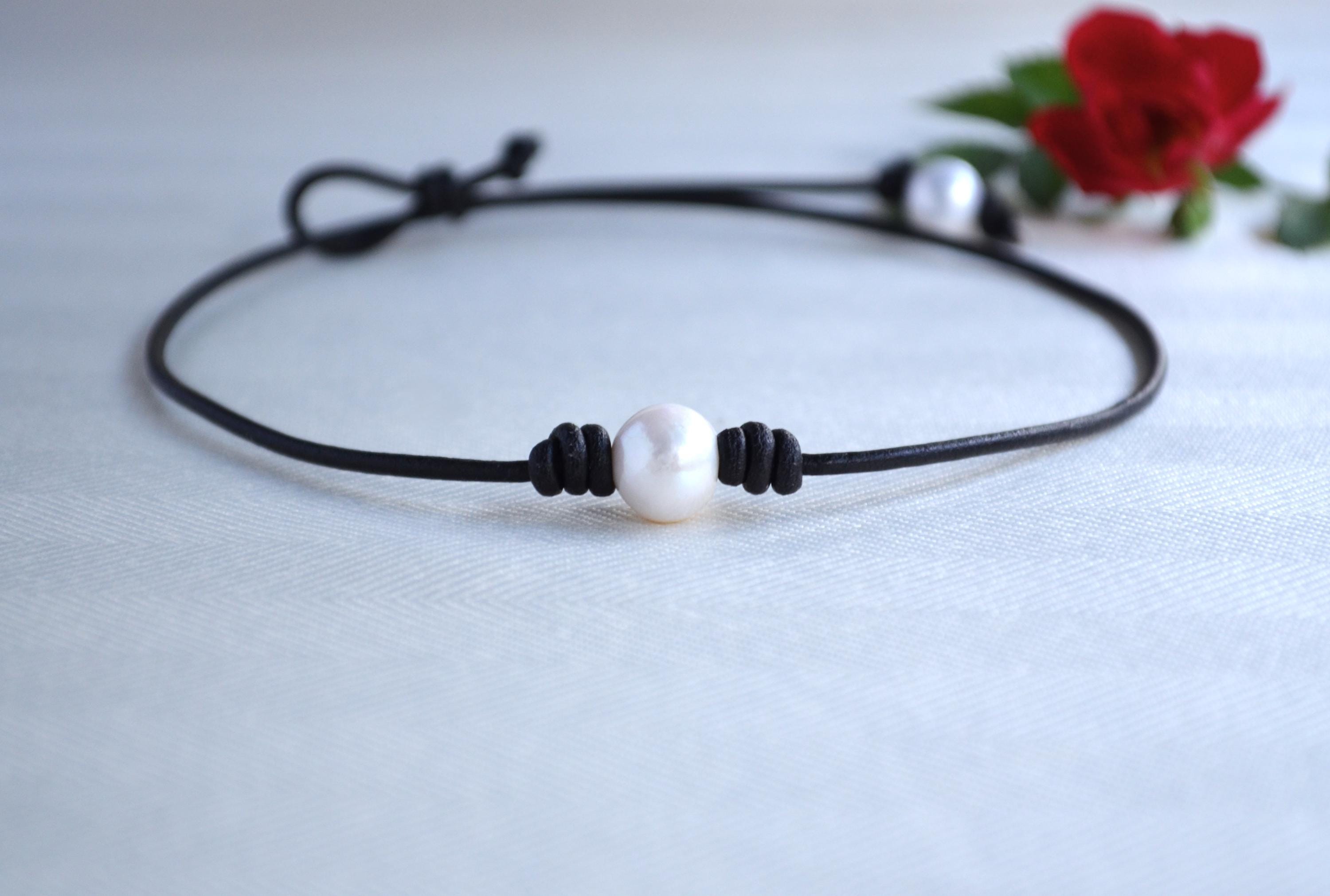 Handmade Pearl Leather Choker: Boho Beach Necklace