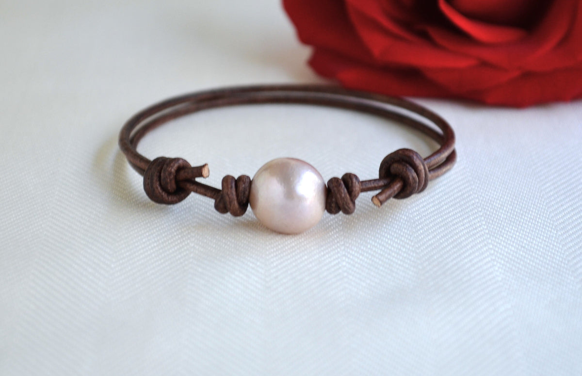 Edison Pearl Bracelet: Adjustable Greek Leather Jewelry