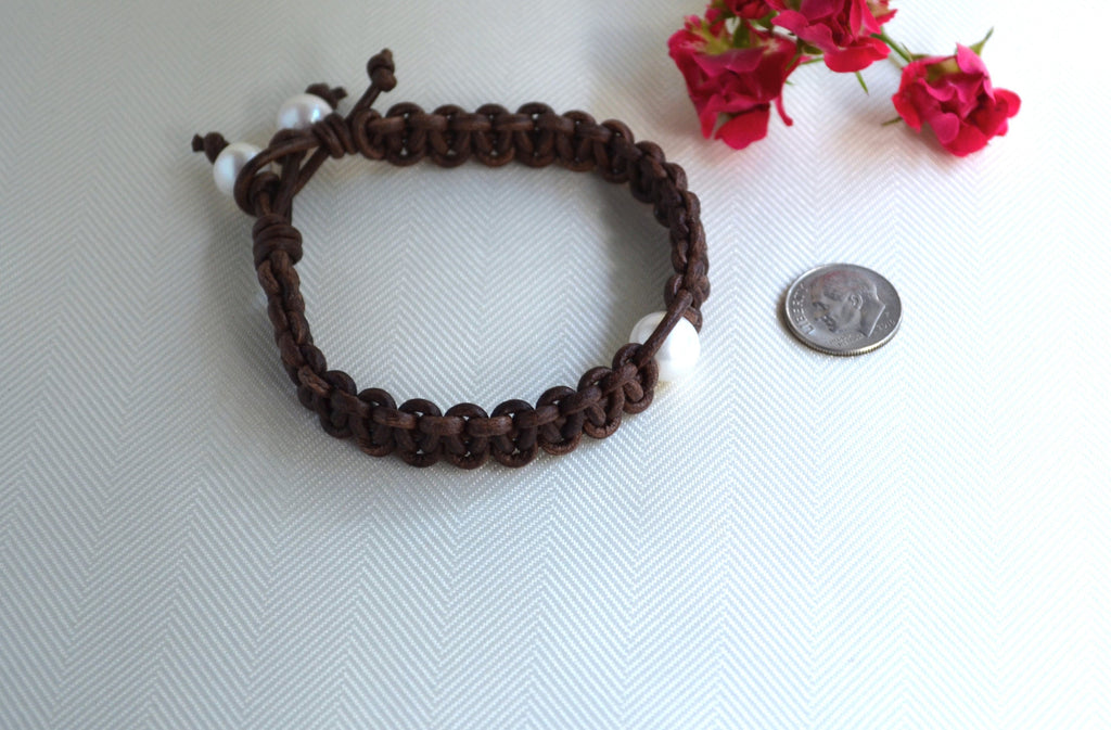 Freshwater Pearl Leather Bracelet - Bohemian Jewelry For Her