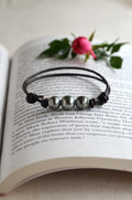 Three Tahitian Pearls Bracelet: Adjustable Dark Brown Greek Leather, Elegant Jewelry, Unisex