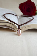 Large Edison Pearl Leather Necklace, Hand Braided Brown Leather Choker, Statement Piece