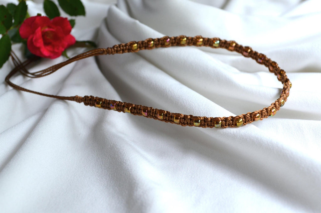 Macrame Boho Anklet: Czech Glass Beads, Adjustable Fit