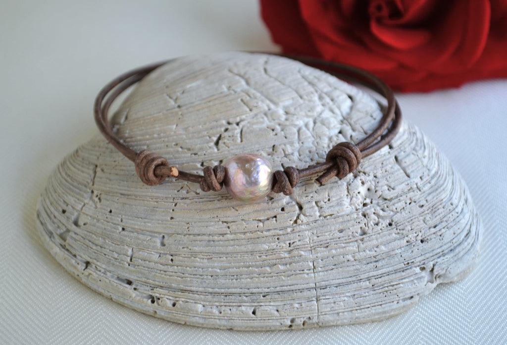 Edison Pearl Anklet: Adjustable Leather Boho Ankle Bracelet