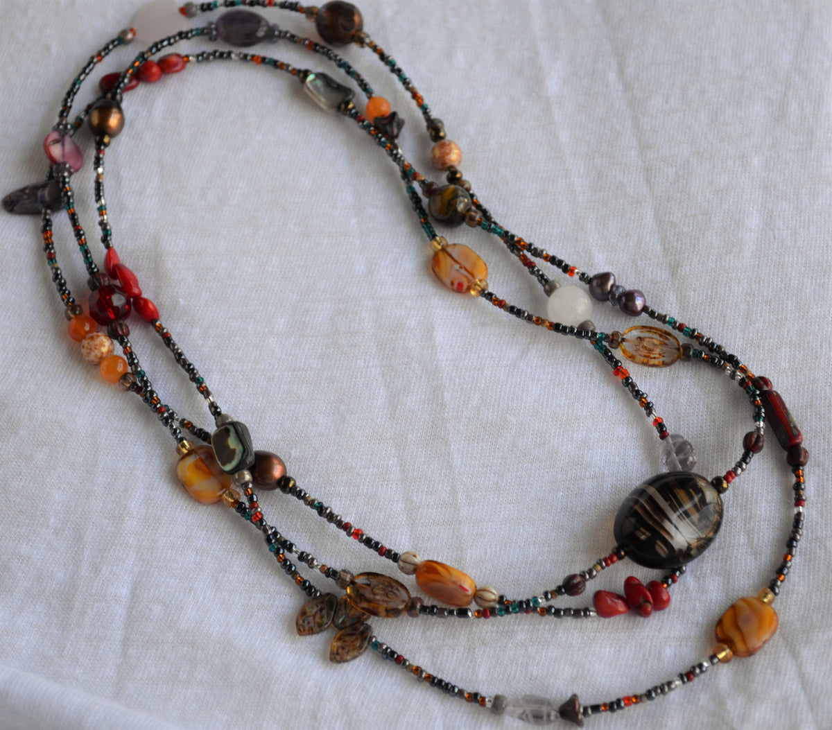Multi-Color Gemstone and Czech Glass Lariat Necklace