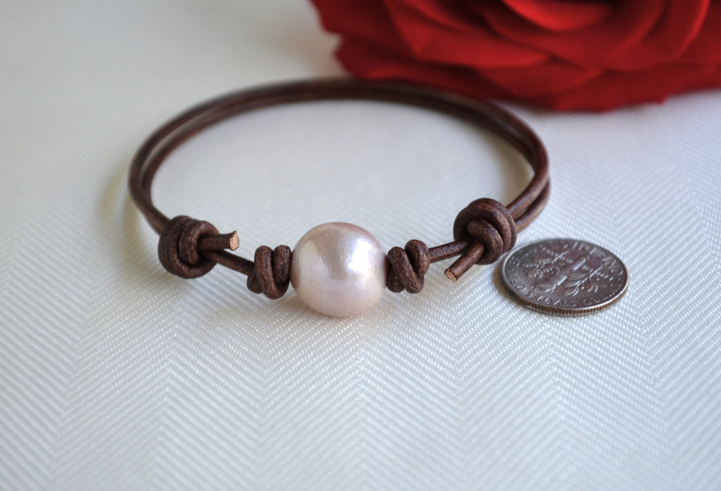 Edison Pearl Bracelet: Adjustable Greek Leather Jewelry
