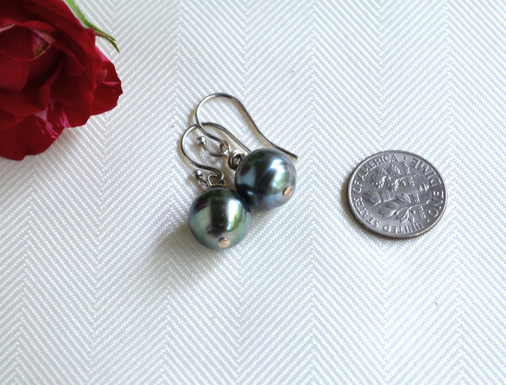 Tahitian Pearl Dangle Earrings: Sterling Silver, Handmade Jewelry