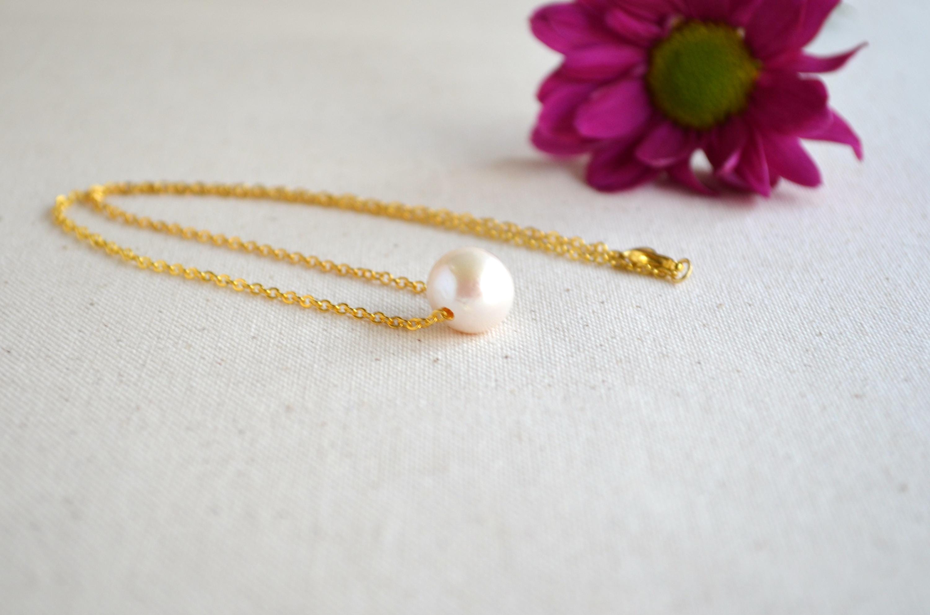Floating Edison Pearl Necklace – Gold Plated Chain, Minimalist Pendant