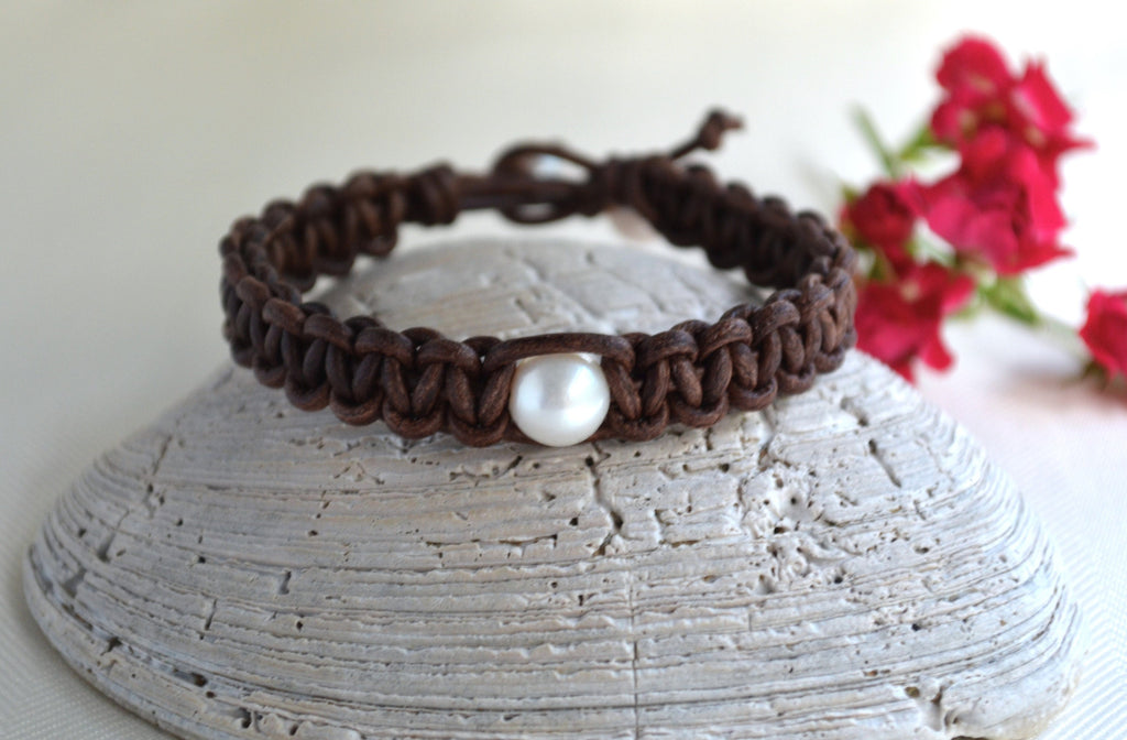 Freshwater Pearl Leather Bracelet - Bohemian Jewelry For Her