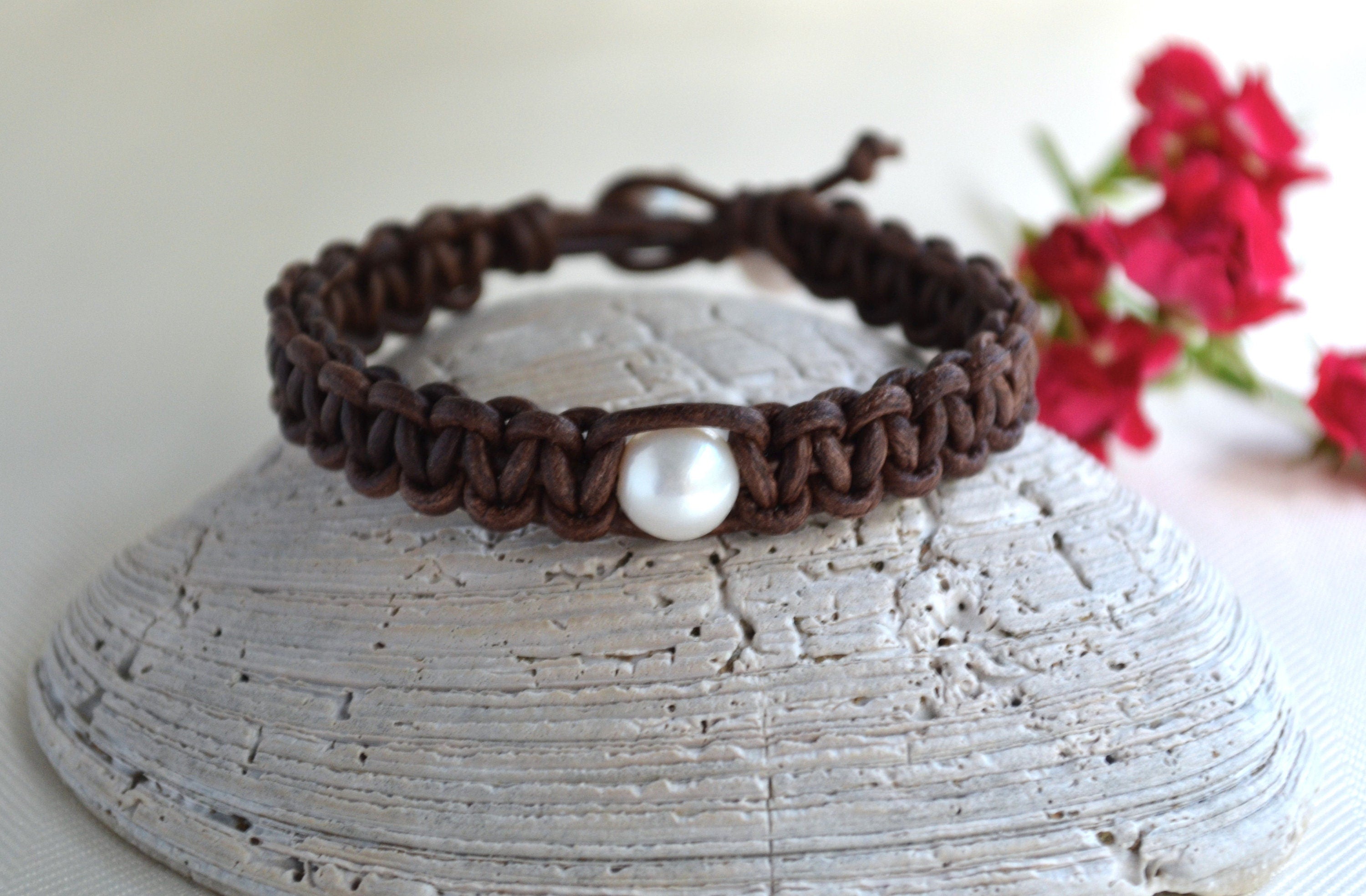 Freshwater Pearl Leather Bracelet - Bohemian Jewelry For Her