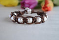 White Freshwater Pearl Leather Bracelet: Handmade Boho Chic Jewelry