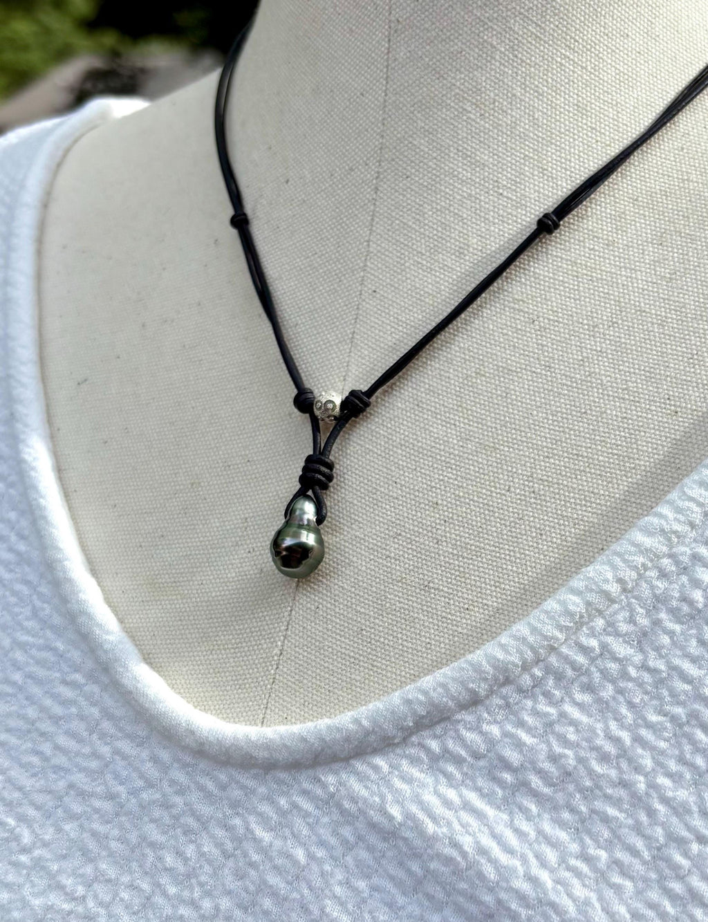 Tahitian Pearl Leather Necklace: Sterling Silver Accent, Elegant Gift