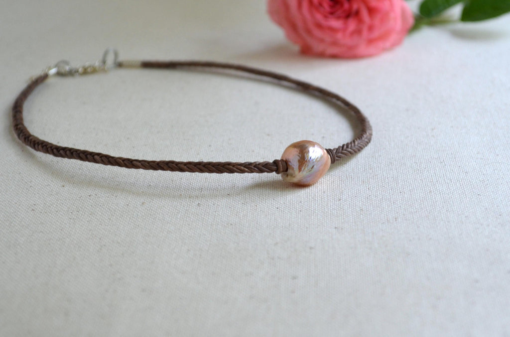 Edison Pearl Necklace: Hand-Braided 5-Cord Leather, Baroque Statement Jewelry Gift for Her