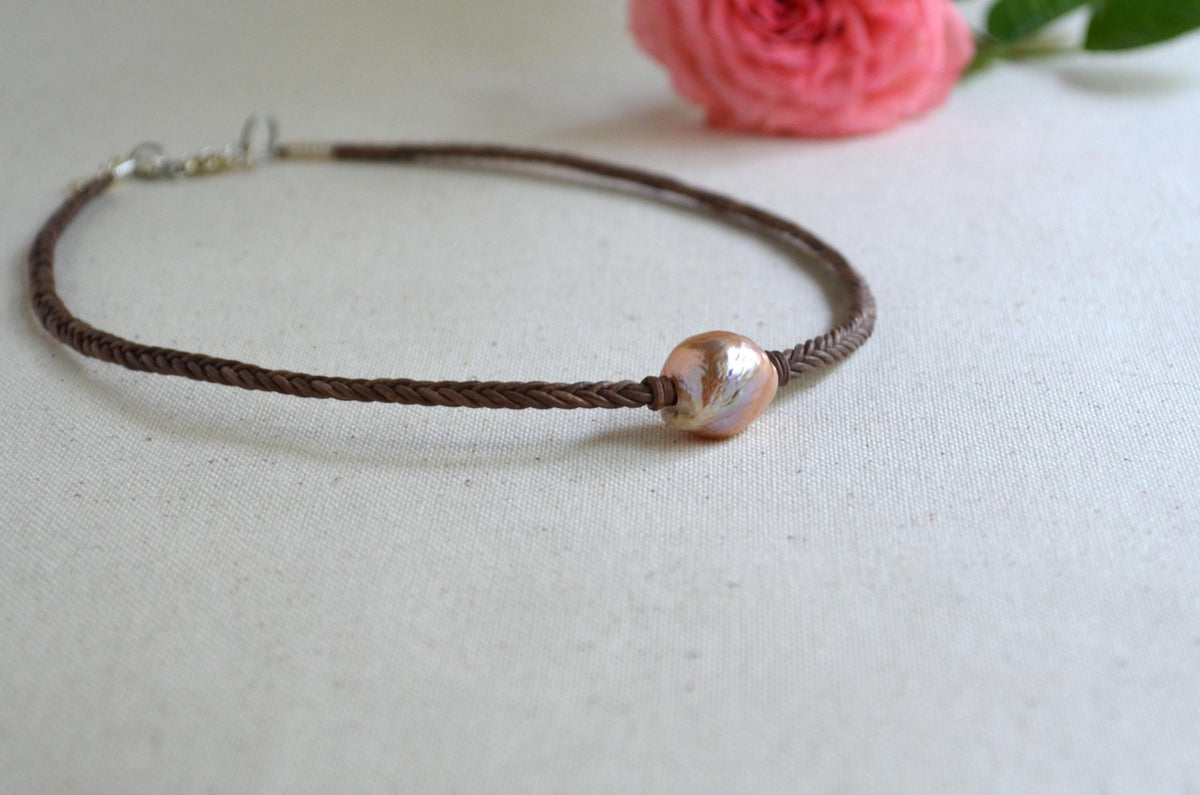 Edison Pearl Necklace: Hand-Braided 5-Cord Leather, Baroque Statement Jewelry Gift for Her