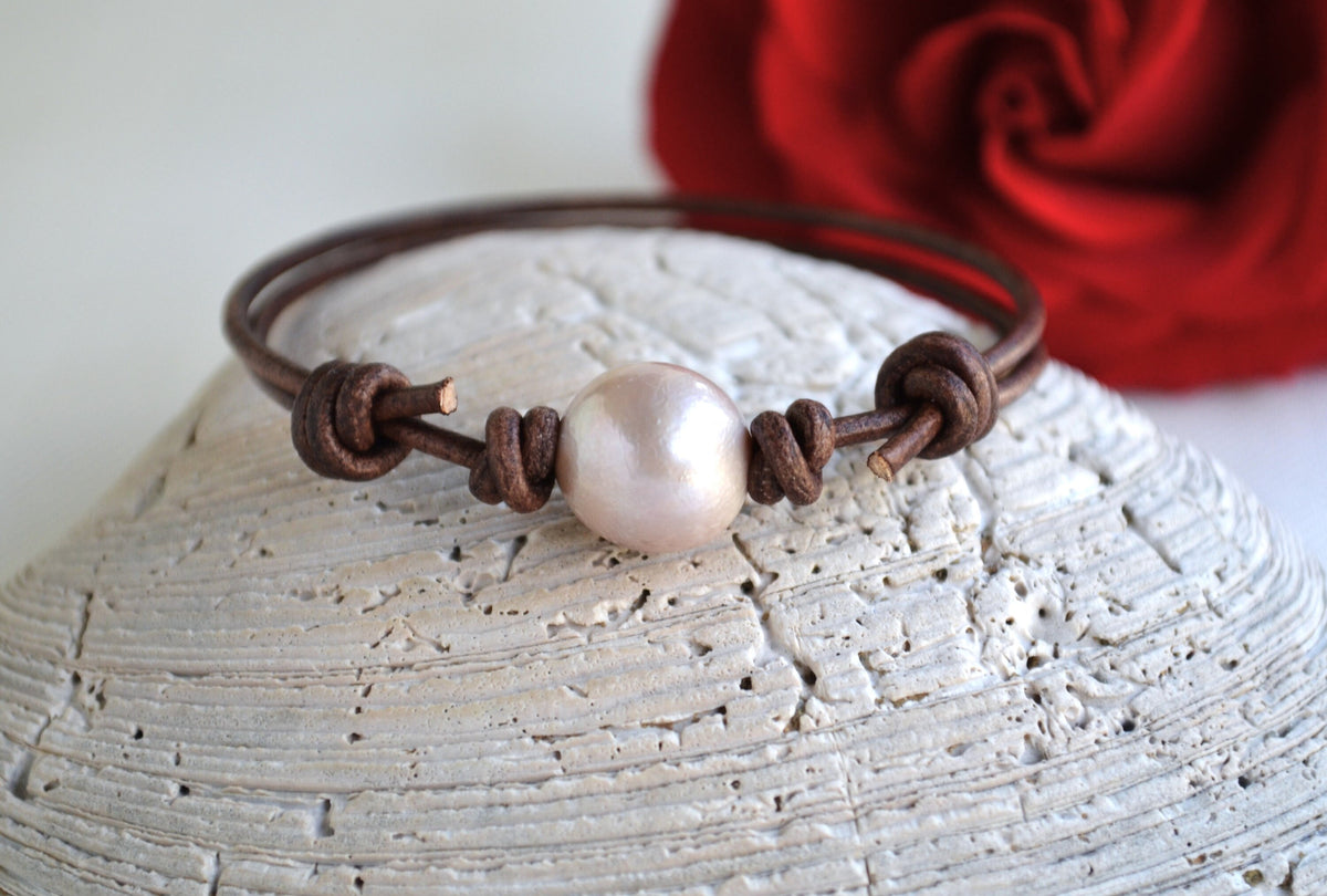 Edison Pearl Bracelet: Adjustable Greek Leather Jewelry
