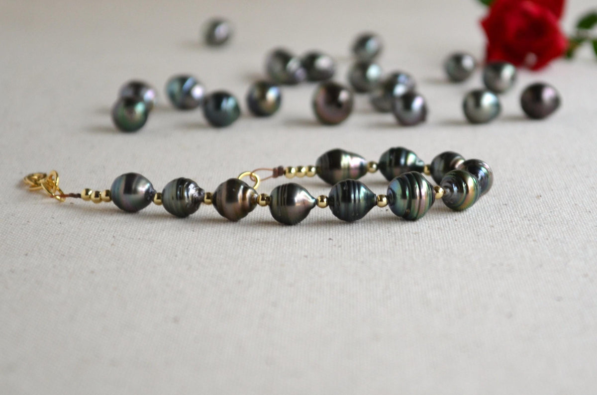 Tahitian Pearl Bracelet with Gold-Filled Accents