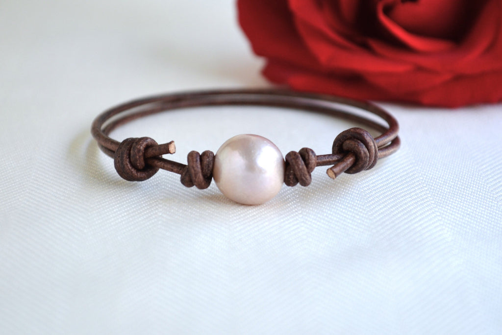 Edison Pearl Bracelet: Adjustable Greek Leather Jewelry