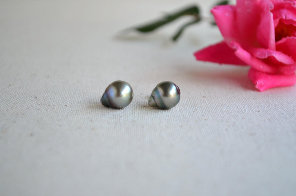 Tahitian Pearl Stud Earrings: Sterling Silver Baroque Pearls