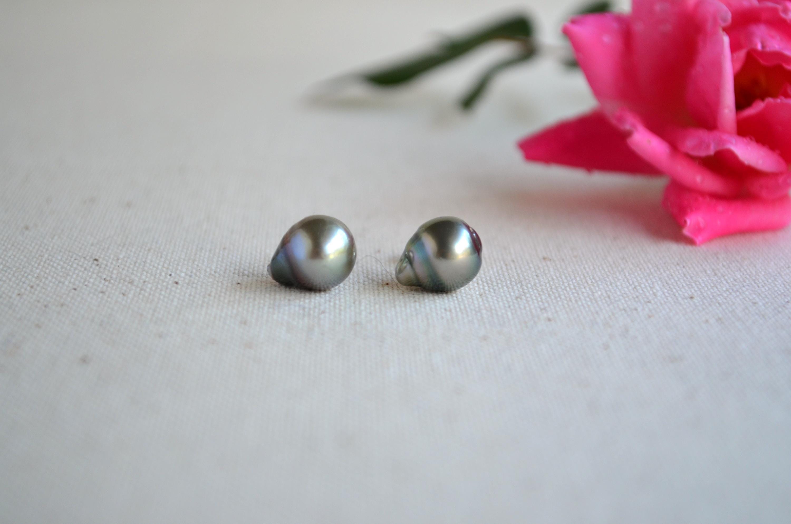 Tahitian Pearl Stud Earrings: Sterling Silver Baroque Pearls