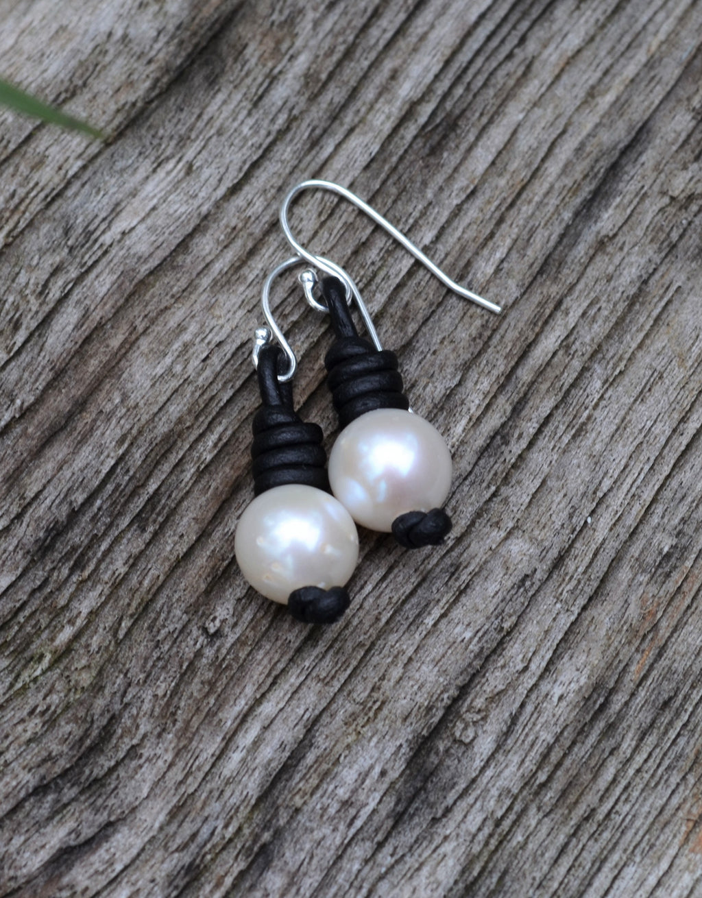 Pearl Leather Earrings: Freshwater Pearls, Boho Dangle Earrings