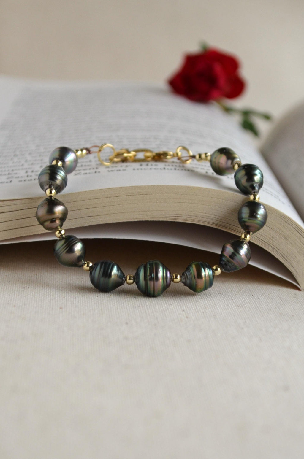 Tahitian Pearl Bracelet with Gold-Filled Accents