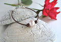 Mauve Edison Pearl Bracelet, Greek Leather, Silver Plated Clasp