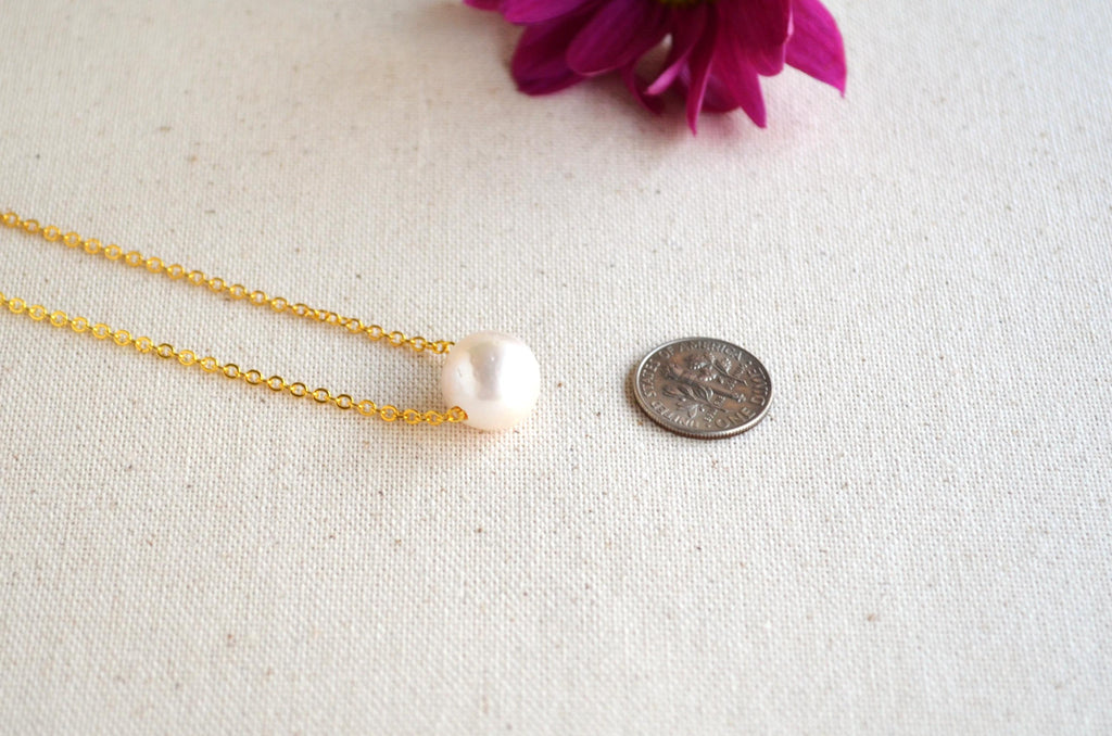 Floating Edison Pearl Necklace – Gold Plated Chain, Minimalist Pendant