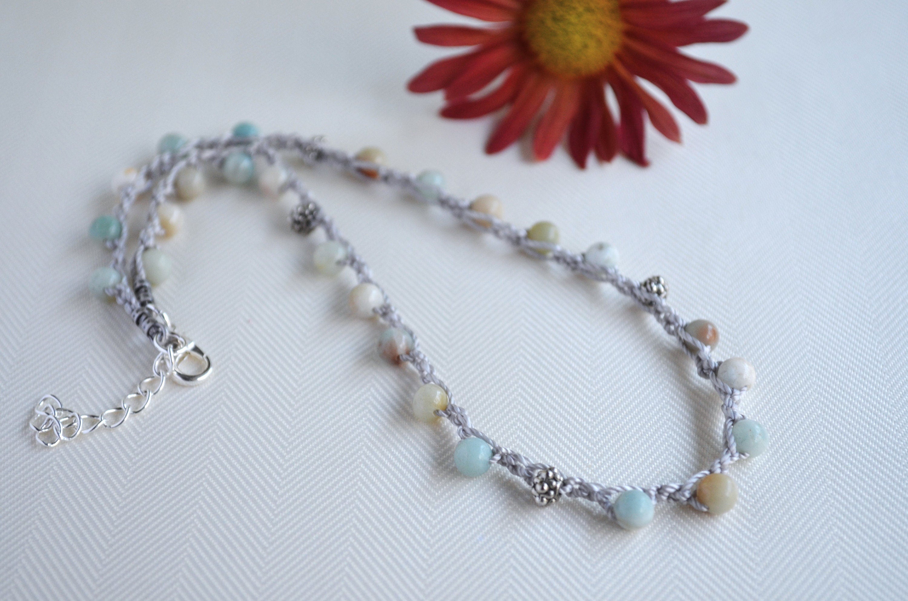 Amazonite Crochet Necklace: Beaded Boho Choker