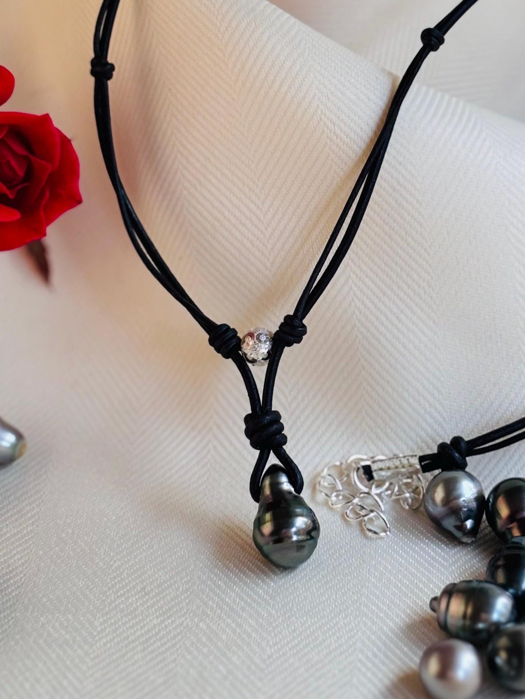 Tahitian Pearl Leather Necklace: Sterling Silver Accent, Elegant Gift