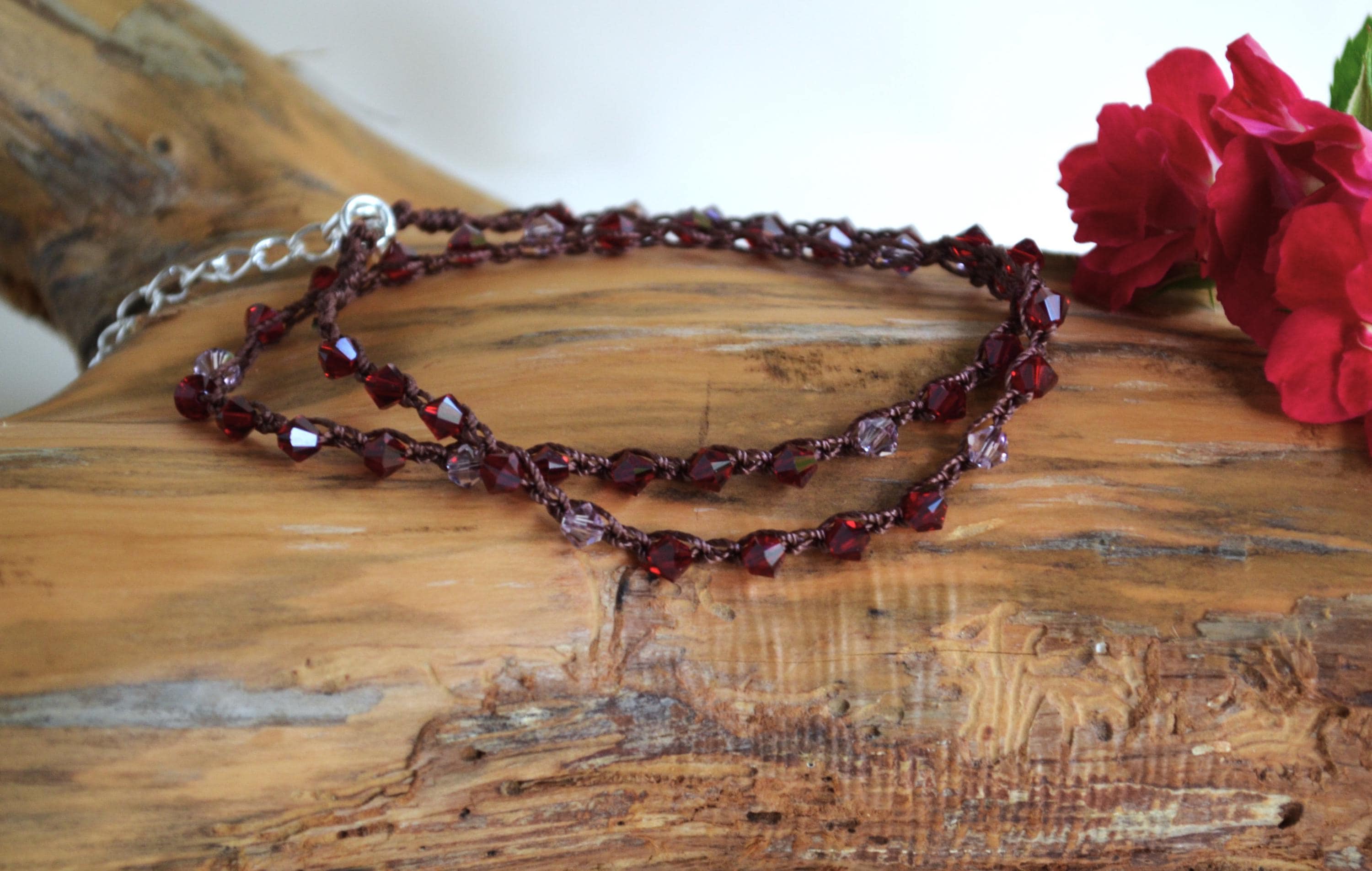 Swarovski Crystal Beaded Choker: Elegant Ruby & Pink Jewelry