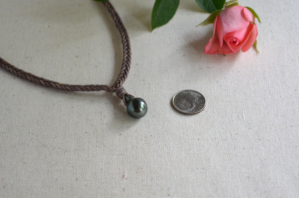 Tahitian Pearl Necklace: Handmade Braided Leather Jewelry