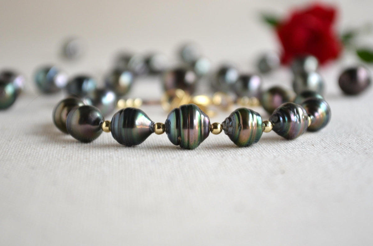 Tahitian Pearl Bracelet with Gold-Filled Accents